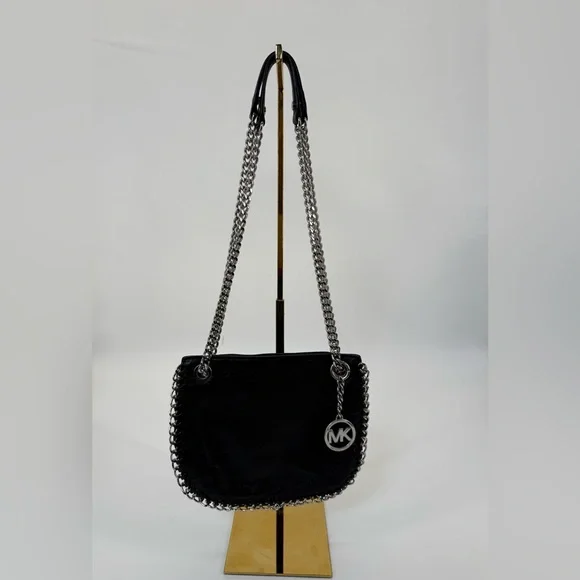 Michael Michael Kors Black Leather Shoulder/Crossbody Chelsea Silver Chain Bag - Picture 1 of 17